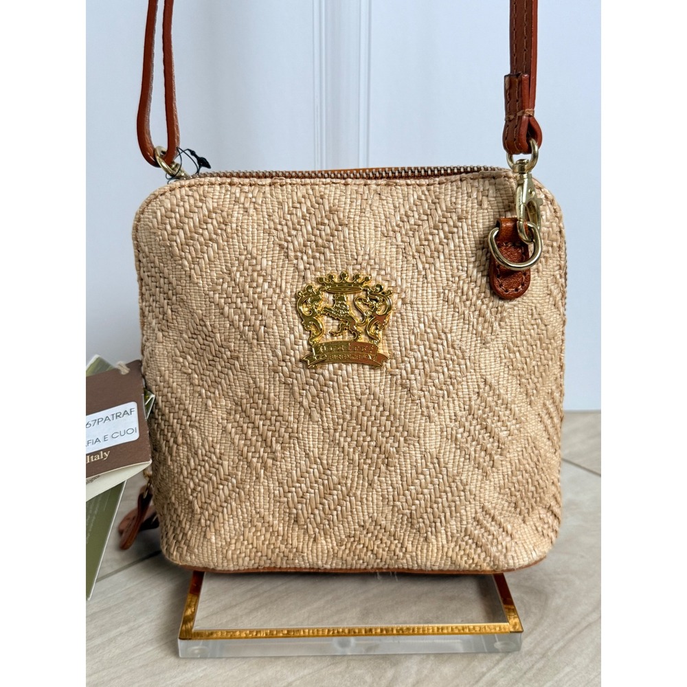 Pratesi Italy Raffia Crossbody Bag Leather Tan Cognac NWT